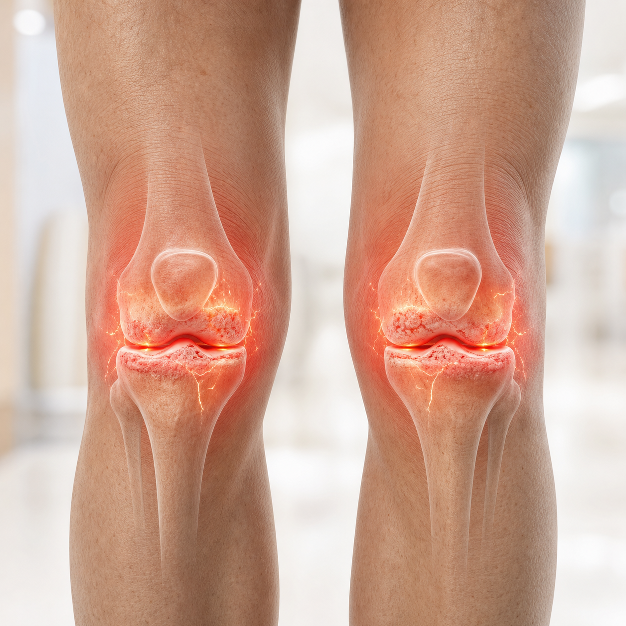 Before visualization showing discomfort effects in both knees