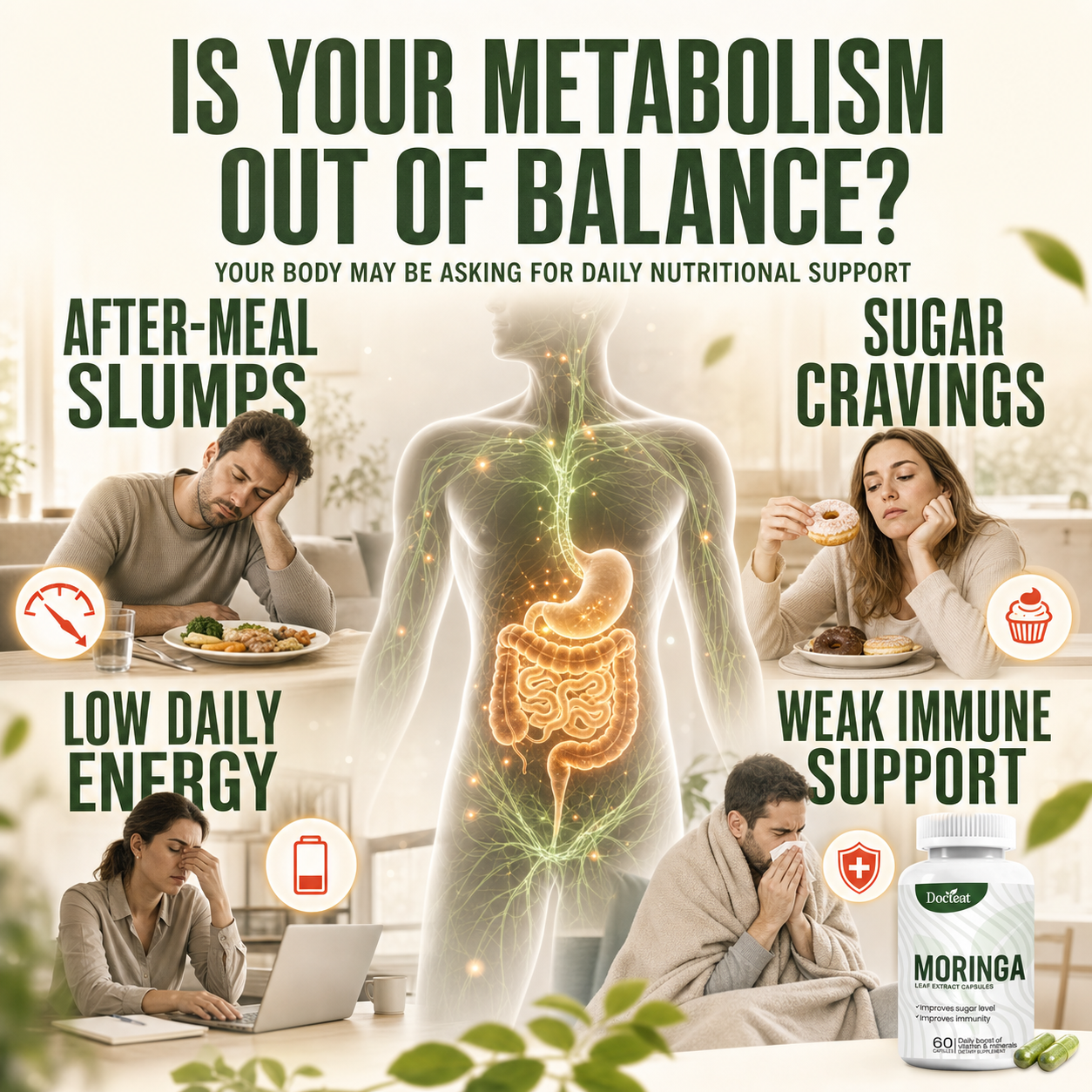 Docteat Moringa Leaf Extract Capsules – Daily Metabolic, Immune & Energy Support-CU