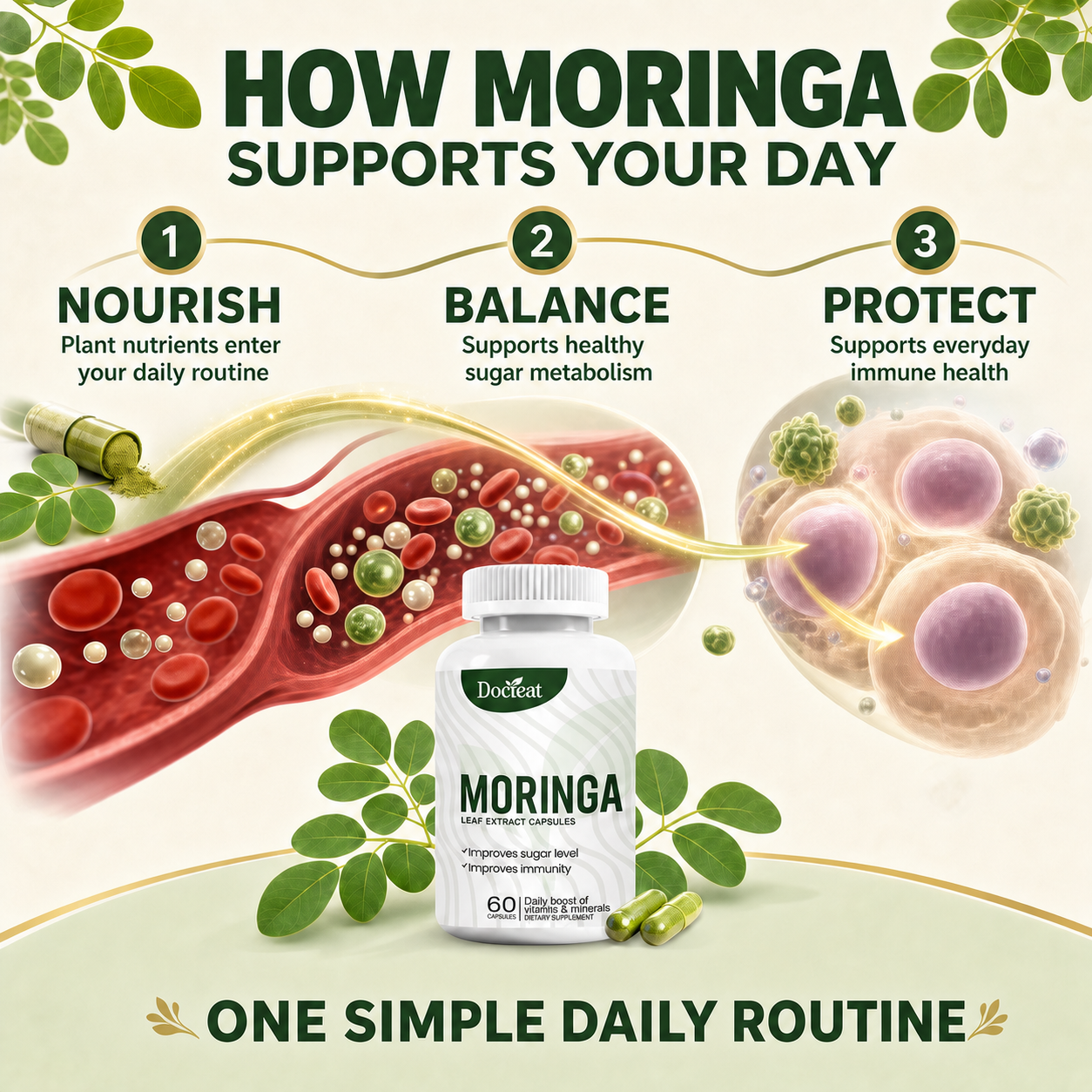 Docteat Moringa Leaf Extract Capsules – Daily Metabolic, Immune & Energy Support-CU