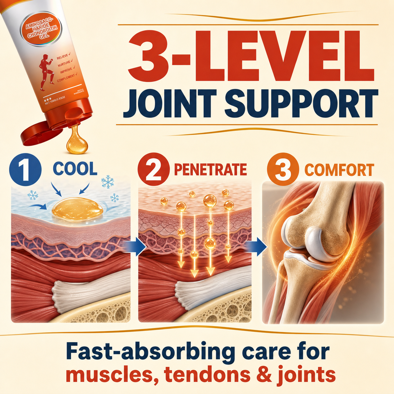 Chondroitin Joint Comfort Gel – Fast-Absorbing Cooling Massage Gel for Knees, Shoulders, Back & More-CU