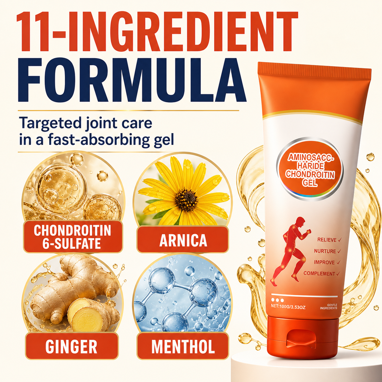 Chondroitin Joint Comfort Gel – Fast-Absorbing Cooling Massage Gel for Knees, Shoulders, Back & More-CU