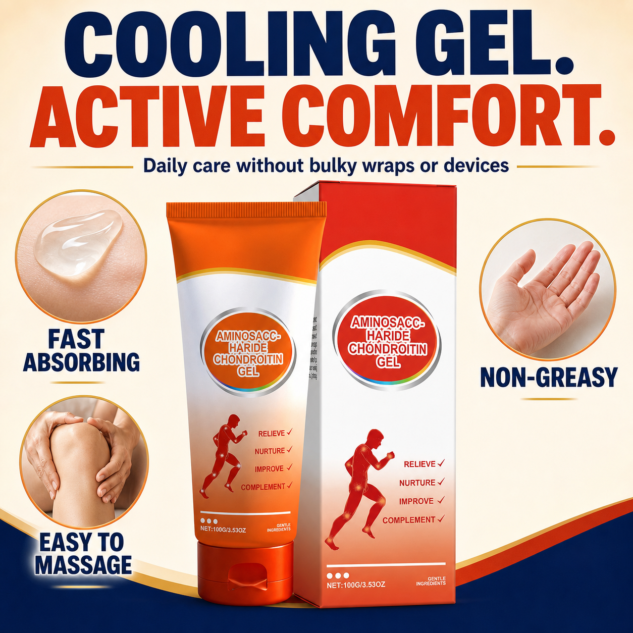 Chondroitin Joint Comfort Gel – Fast-Absorbing Cooling Massage Gel for Knees, Shoulders, Back & More-CU