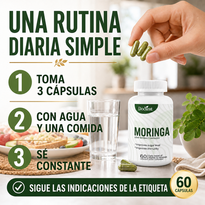 Cápsulas de Extracto de Hoja de Moringa Docteat – Apoyo Metabólico, Inmunitario y Energético Diario-CU