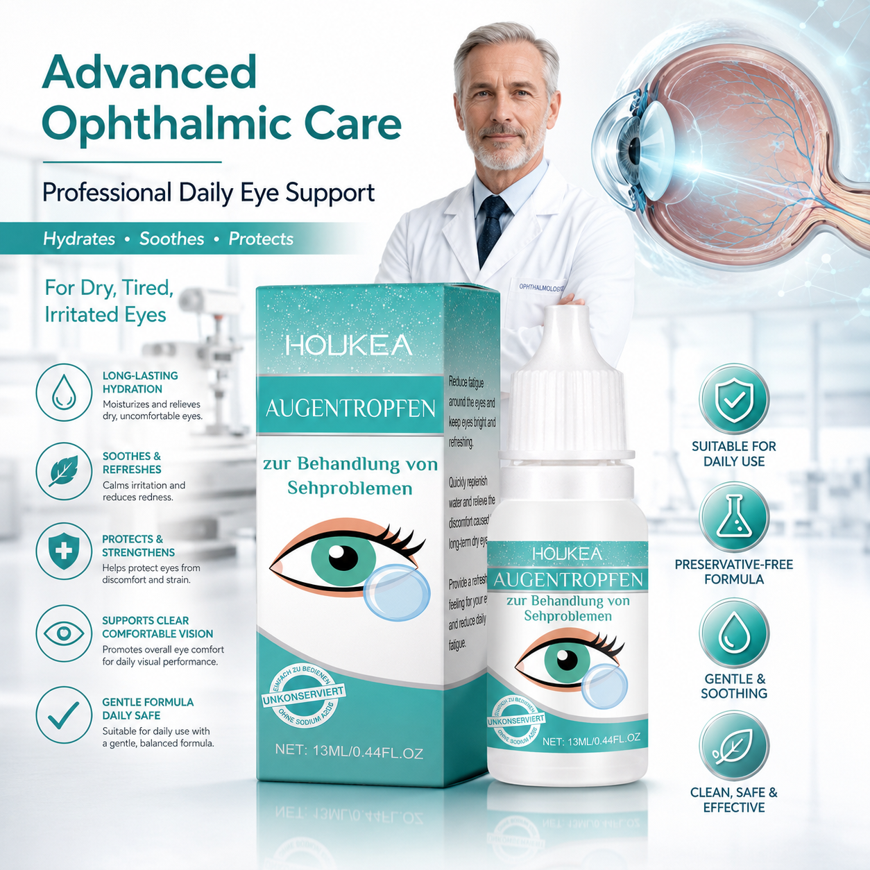 Professional Ophthalmic Care Eye Drops – Advanced Hydration for Dry, Irritated & Tired Eyes  -$AC