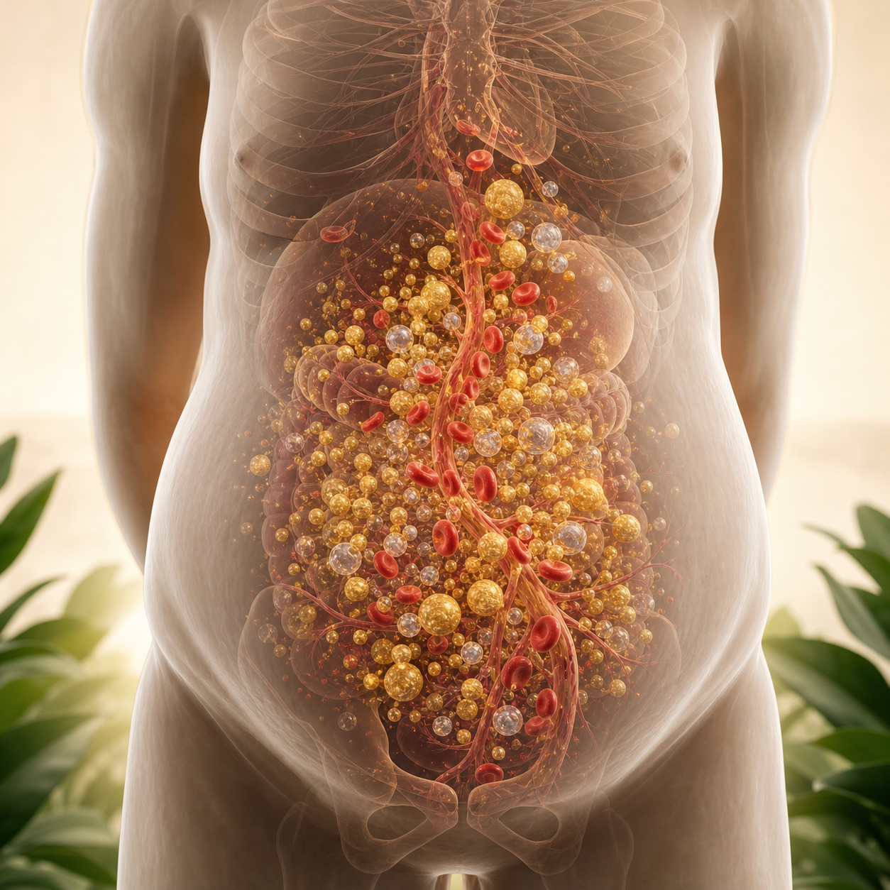 Before visualization showing glucose and lipid buildup and a larger waistline